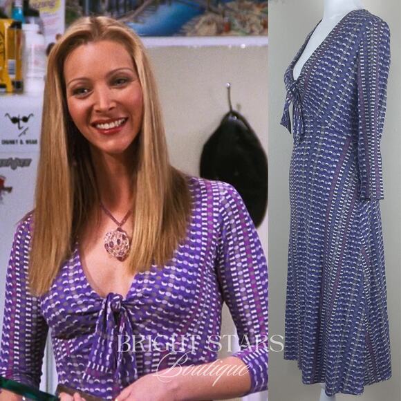 Super Rare Purple Jersey Knit Dress ASO Phoebe Buffay Friends Vintage Y2K - Picture 4 of 11